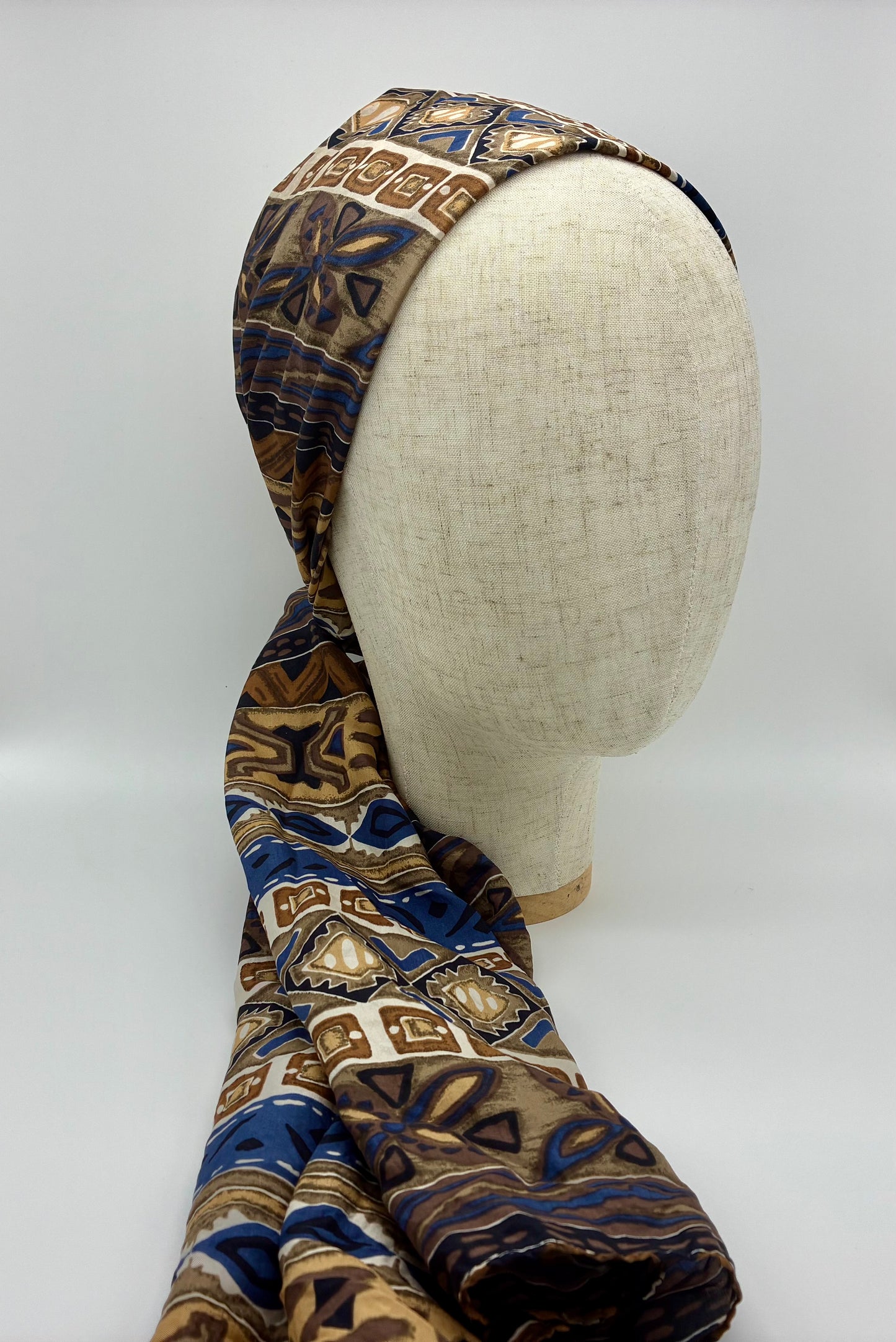 Brown & Blue Silk Headband