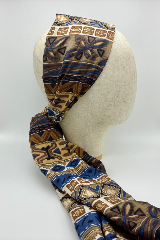 Brown & Blue Silk Headband