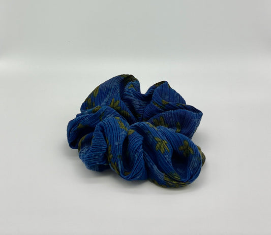 Dark Blue Floral Scrunchie