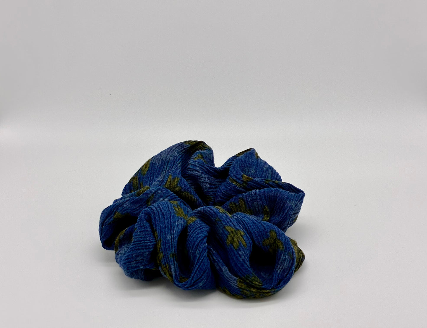 Dark Blue Floral Scrunchie